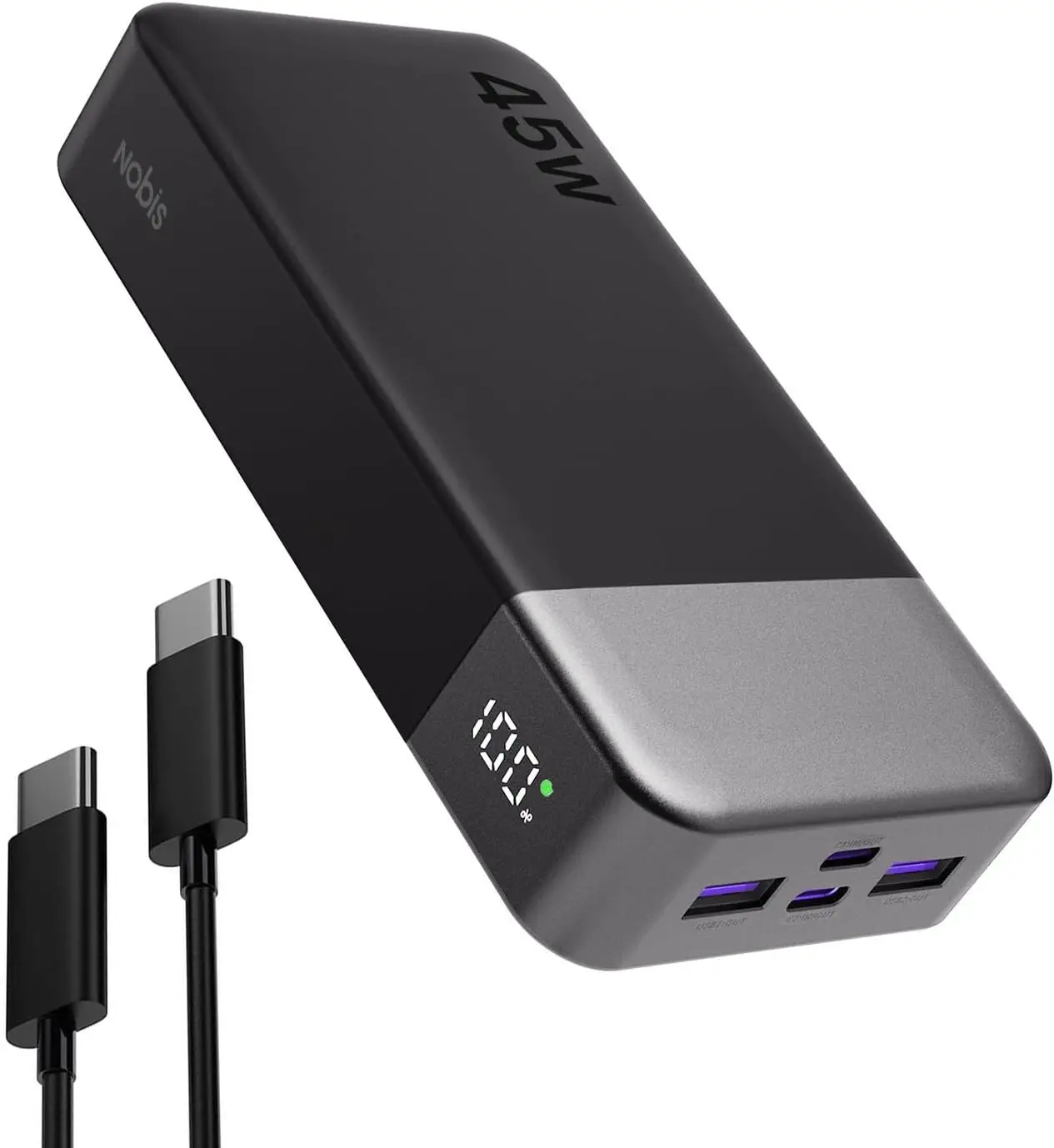 

NOBIS 20000 мАч Power Bank 45 Вт Аккумулятор для быстрой зарядки со светодиодным дисплеем для ноутбука iPhone Android и т. д.