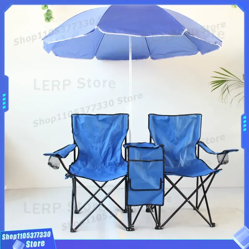 Portable 2 Person Folding Chair 600D Oxford Cloth Outdoor Camping Seat with Insulated Bag for Beach Fishing Garden Park