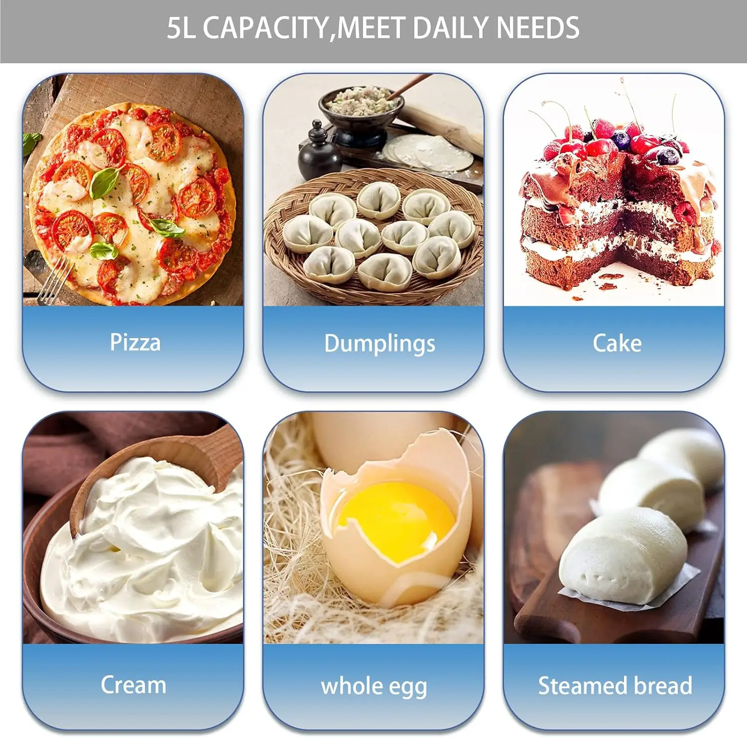 خلاط كهربائي أبيض 6 سرعات، جهاز مطبخ برأس مائل للخبز وخلط العجين مع إيقاف تشغيل تلقائي