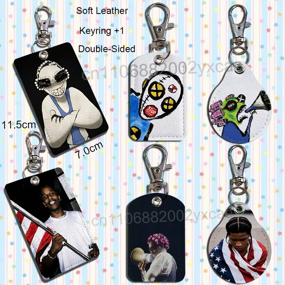 At Long Last ASAP Rocky Dont Be Dumb Rectangle ID Card Case Keychain Access Card Bag Key Tag Ring Leather Card Holder Key Ring