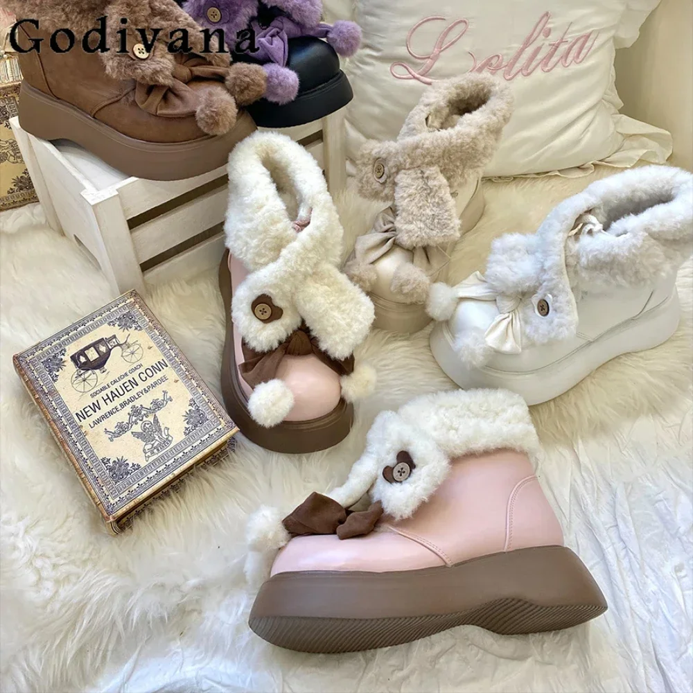 

Fashion Cute Lamb Wool Cotton Shoes Snow Boots Sweet Casual Calf High Boot White Platform Women's Shoe