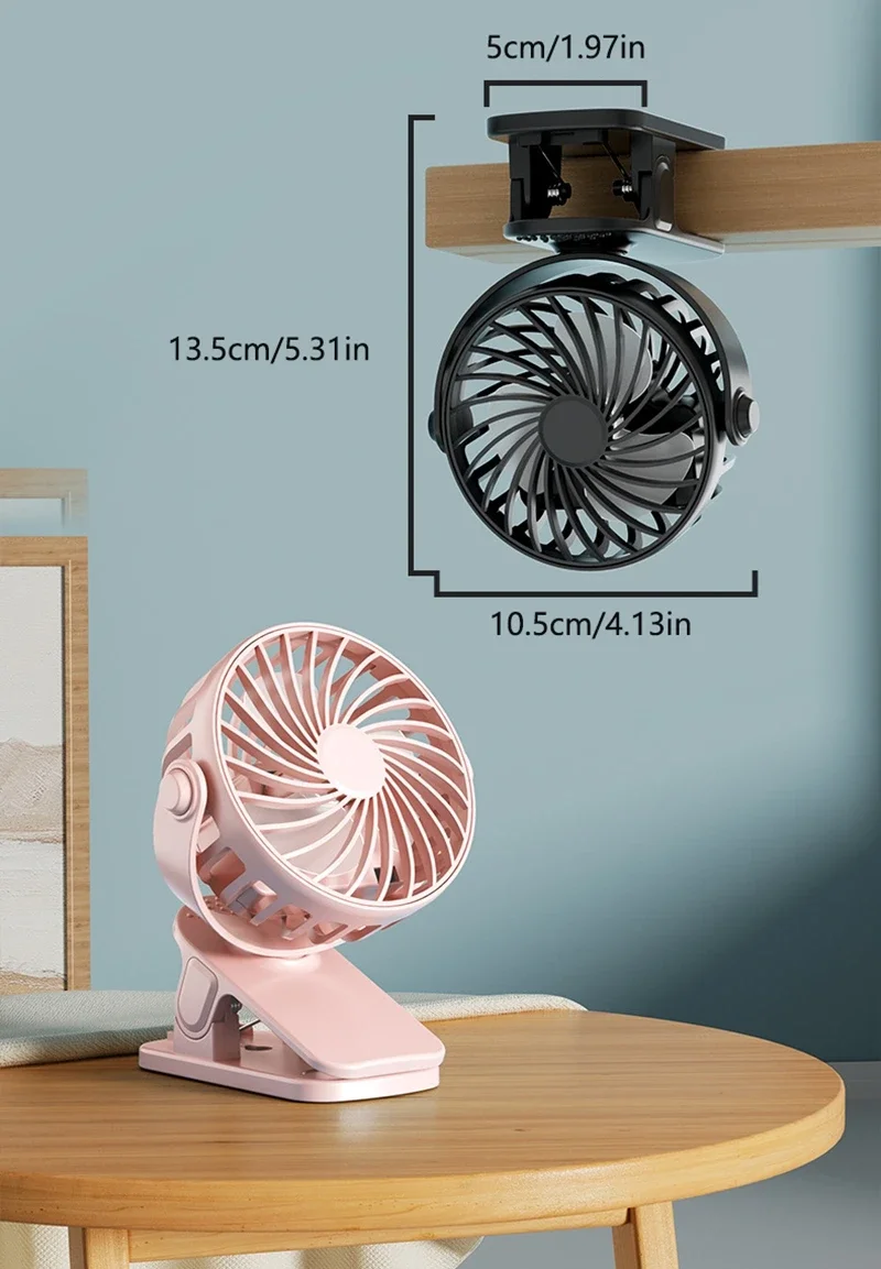 Portable Mini Cooler Fan 720°Rotatable Clip Fan Built In Night Lamp USB Rechargeable Personal Fan For Outdoor Camping Ventilador