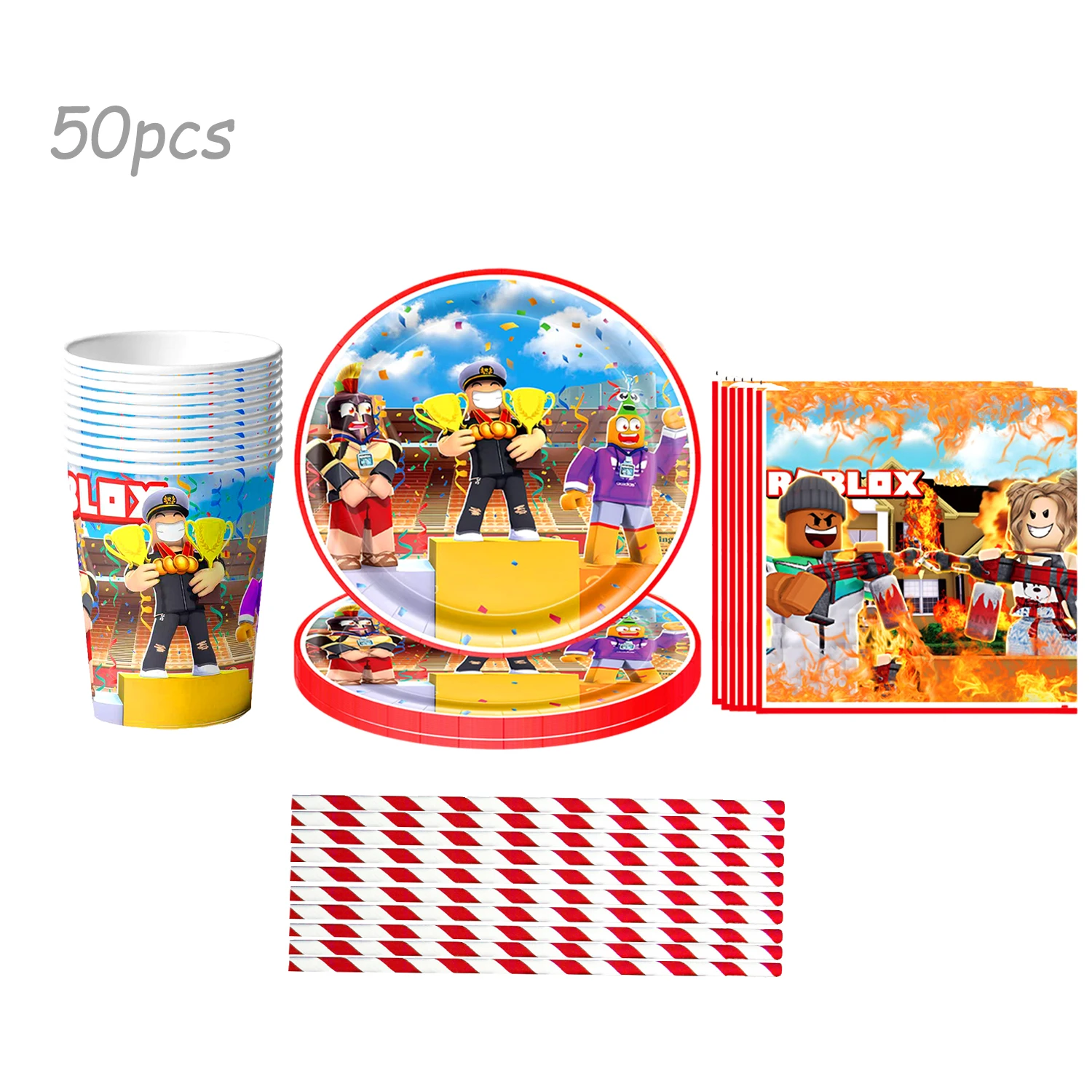 Roblox Verjaardagsfeestje Thema Decoraties Roblox Game wegwerpborden kopjes banner Tafelkleed Stro set voor babyshowerbenodigdheden