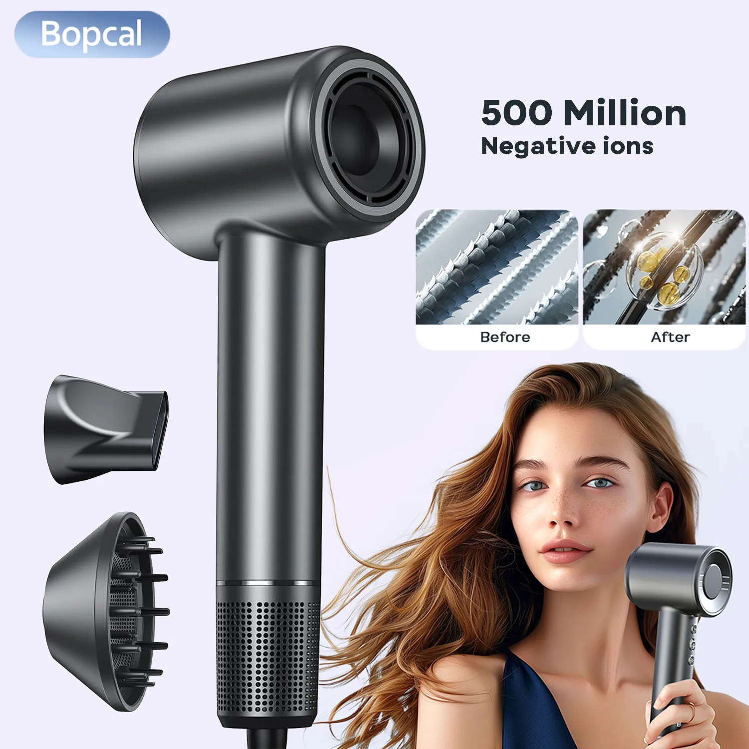 BOPCAL Electric Hair Dryer 120000RPM Brushless Negative Ions Blow Dryer 1500W Super Powerful Wind Lownoise Profession Salon HairDryer