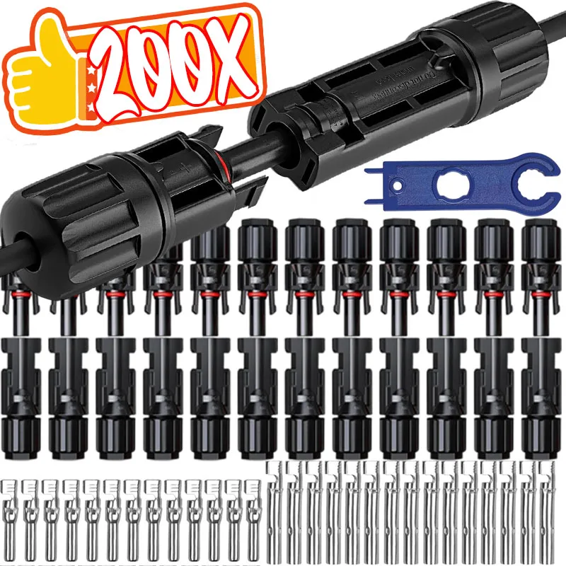 

10/200PCS Solar Panel MC4 Connectors Waterproof Male Female Pairs Spanner Set for 1000W Reliable PV Power System Connection