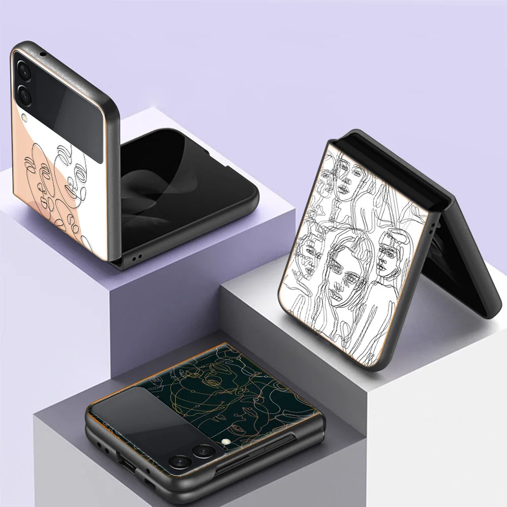 Красивый простой чехол для телефона с рисунком лица для Samsung Galaxy Z Flip 6 5G Z Flip 5 4 3 5G, противоударный жесткий чехол из тпу и поликарбоната