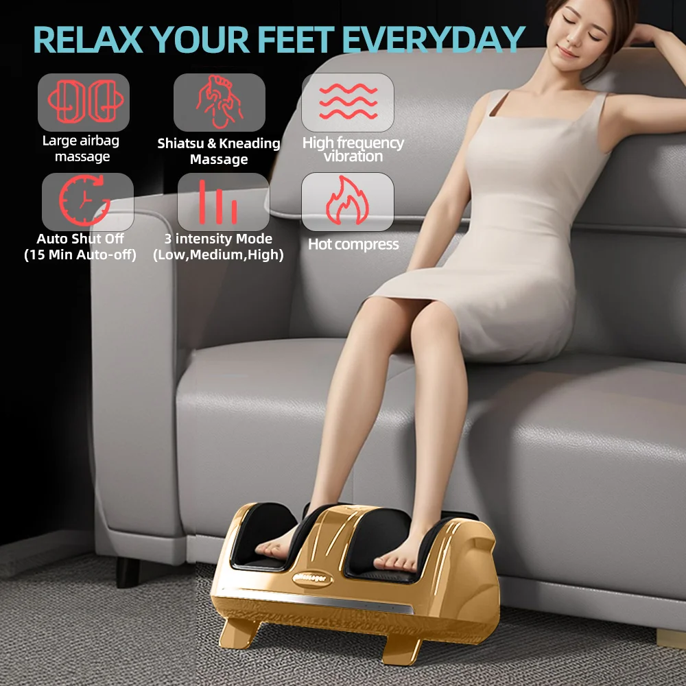 Electric Foot Massager Heating Therapy Hot Compression Shiatsu Kneading Roller Muscle Relaxation Pain Relief Foot Spa Machine