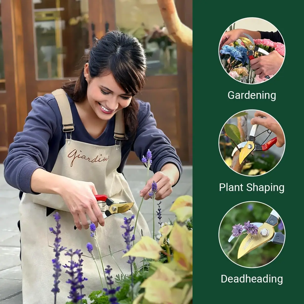 Tijeras de podar – Tijeras profesionales de alta resistencia, cortaúñas ligeras y de fácil agarre para jardinería, recortar y cosechar