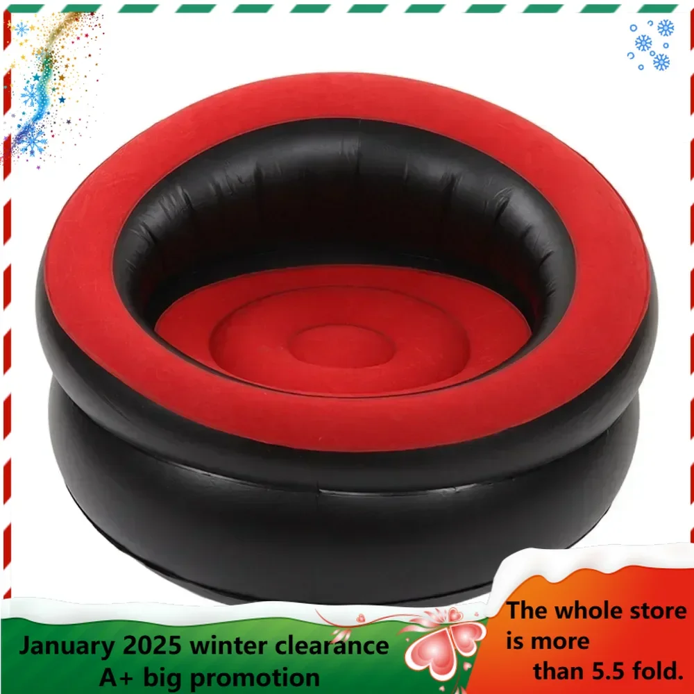 

Inflatable Couch Flocking Air Sofa Simple Inflatable Chair for Living Room Bedroom Reading Room Office Balcony Travel Red