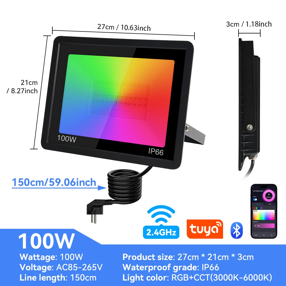 LED RGB Floodlight TUYA Smart Control Spotlight RGBCW WIFI Dimmable Garden Lights IP65 Outdoor Multicolor Landscape Floodlight