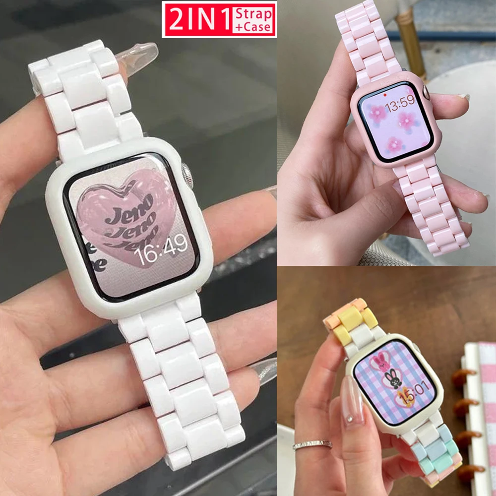 Strap+Cute Candy Case For Apple Watch Ultra 3/2 Band 49mm 45 41 44mm 38 42 40 Correa Band For iWatch Series 11 10 9 8 7 SE 6 5 4