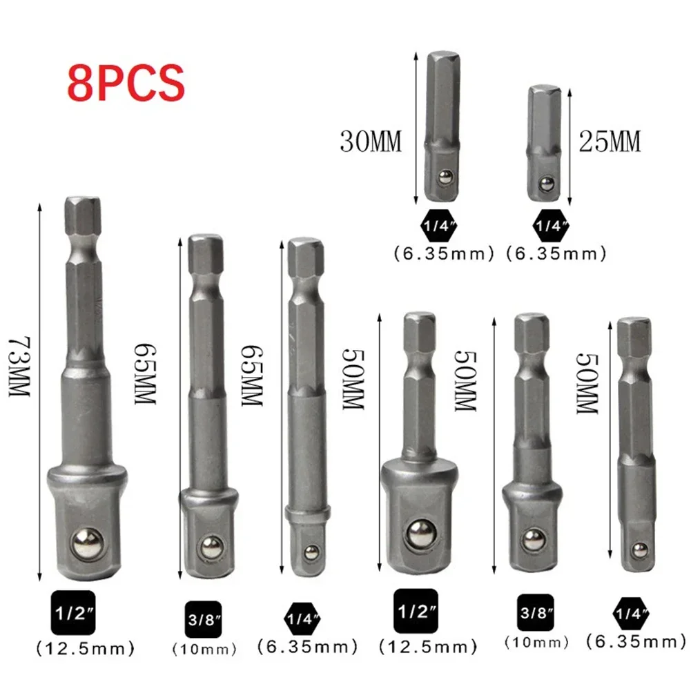 

2/3/8pcs Chrome Vanadium Steel Socket Adapter Extension Drill Bit Hex Shank To 1/4" 3/8" 1/2" Hex Bit Set Power Tools