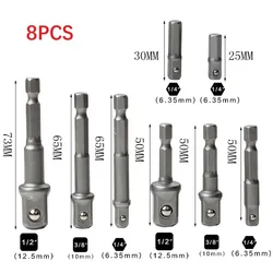 2/3/8pcs Chrome Vanadium Steel Socket Adapter Extension Drill Bit Hex Shank To 1/4