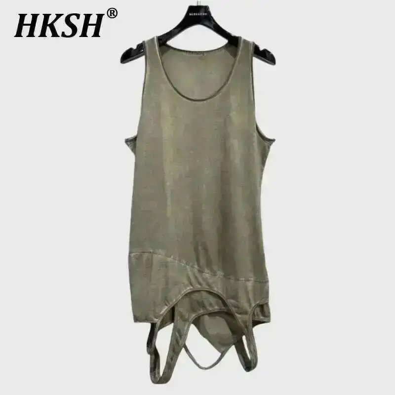 HKSH Spring Summer New Men Dark Punk Waste Land Style Trend Spliced Niche Design Sleeveless T-shirt Dark Cotton Tank Tops HK4539