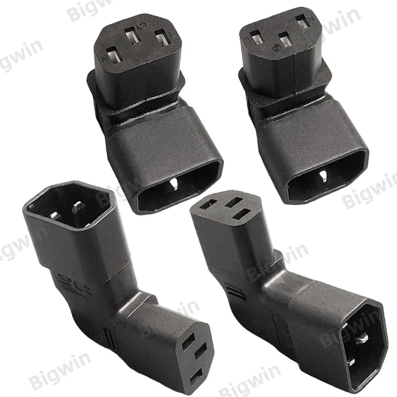 90 Degree Right Angle IEC C14 to C13 Power Adapter, 10A 250V L Shape IEC320 Male to Female Elbow Power Connector