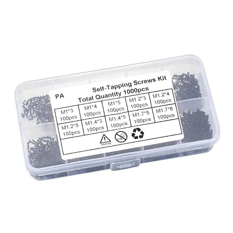 1000pcs Mixed Size Self Tapping Screws Assorted Screw Set Repair Screw Assortment 1-1.7mm Small Screws set for Repairs