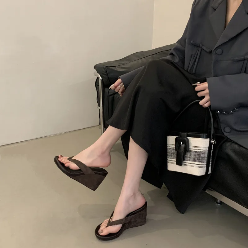 

Summer Clip Toe Platform Wedges Women Slippers Fashion Thick Bottom High Heels Flip Flops Shoes