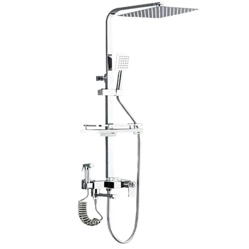 Brass Thermostatic Rain Shower Set with Polished Finish Square Shower Head Wall Mount for Hotel & Bathroom Use Modern Design