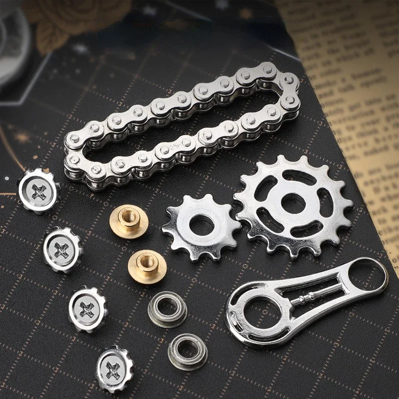 Chain Tooth Flywheel Fidget Spinner Hand Wheel Gear Chain Metal Linkage Black Technology Toy Anti Stress Tool for Adults Kids