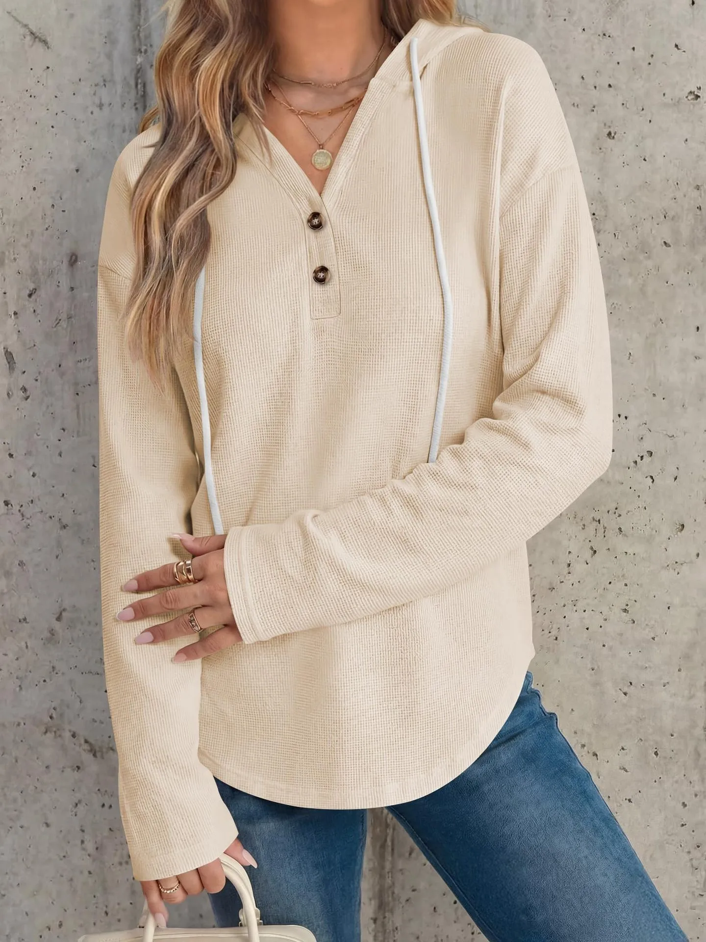 Casual Pullover Hoodie with V Neck Regular Length American and European Style Regular Sleeve Autumn Long Sleeve Women Hoodie