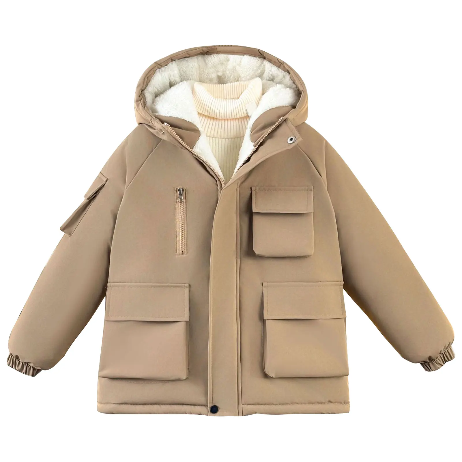 

Boys Warm Parka,Hood Fleece Lined Kids Down Cotton Jacket,Multi-Pocket Children's Puffer Coat,Windproof Thick Outwear for Winter