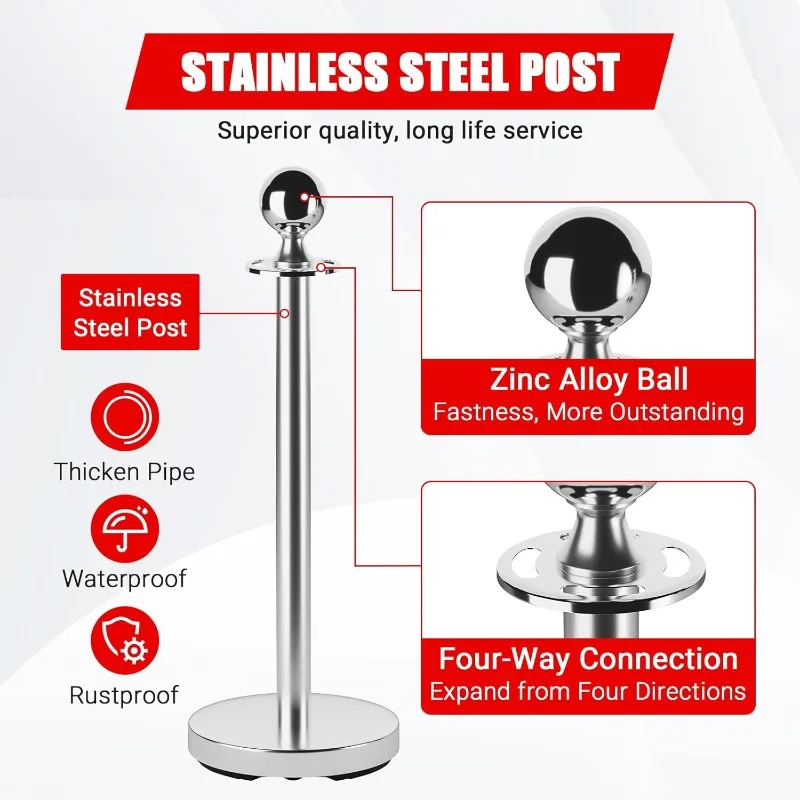 دعامة التحكم في الحشود، حواجز أمان للحبل مع حبل أحمر بطول 5 أقدام، أقطاب السجادة الحمراء للمسرح والفنادق وحفلات النوادي، 8 قطع