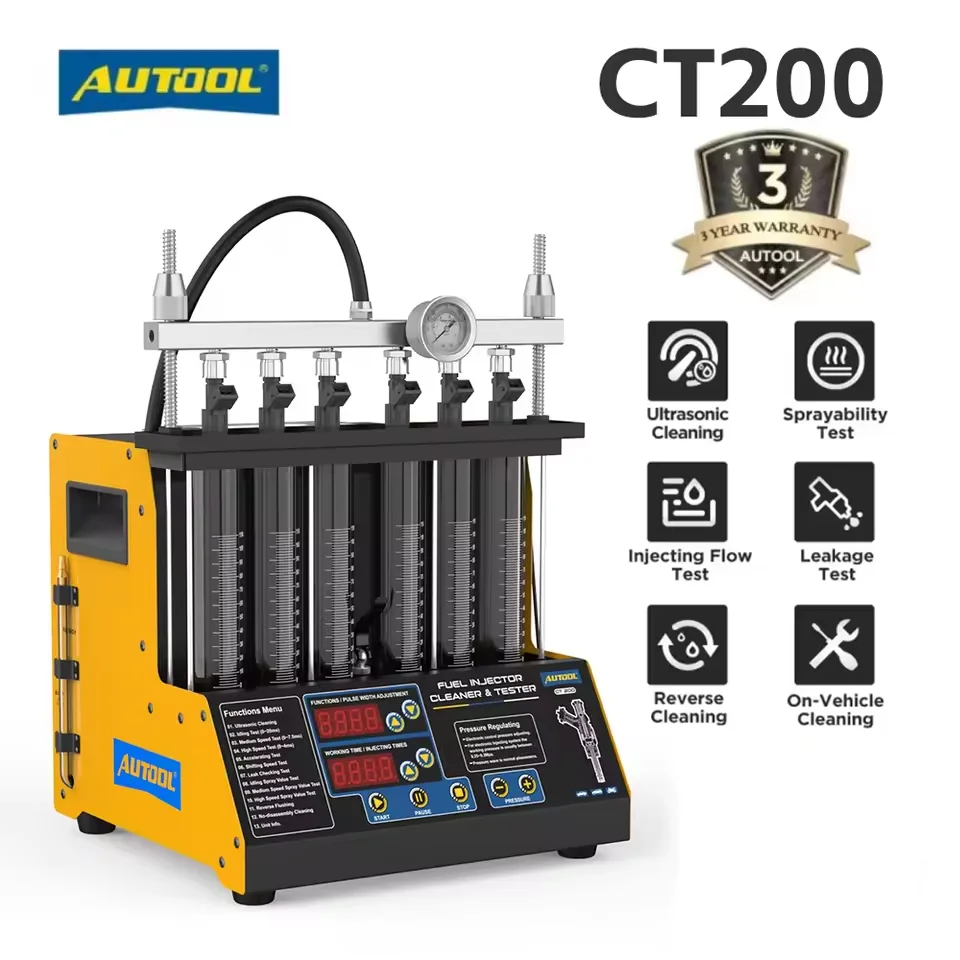 AUTOOL CT200 自動車燃料噴射装置テスター洗浄機 超音波ガソリンノズルクリーナー 燃料噴射装置 6気筒対応