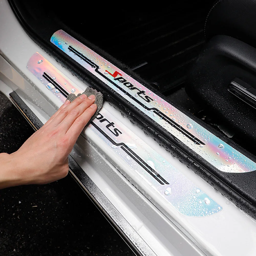 

4pcs Car Door Edge Decoration Anti-collision Film Sill Anti Scratch Strip Rear Trunk Threshold Protective Sticker Sports Styling
