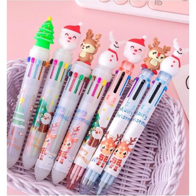 Creative Christmas Press‑Style 6‑Color Multifunctional Ballpoint Pen 2026 Xmas Themed Creative School Office Stationery Supplies