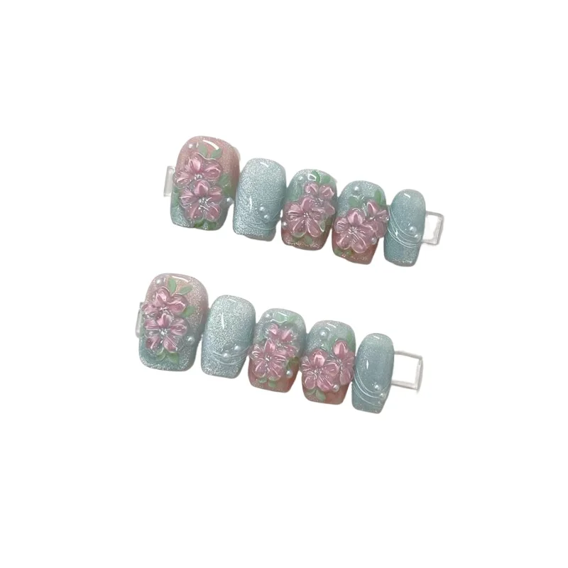 

Nail art piece National style flower contrasting color wearing nail short 3 handmade nail art piece removable