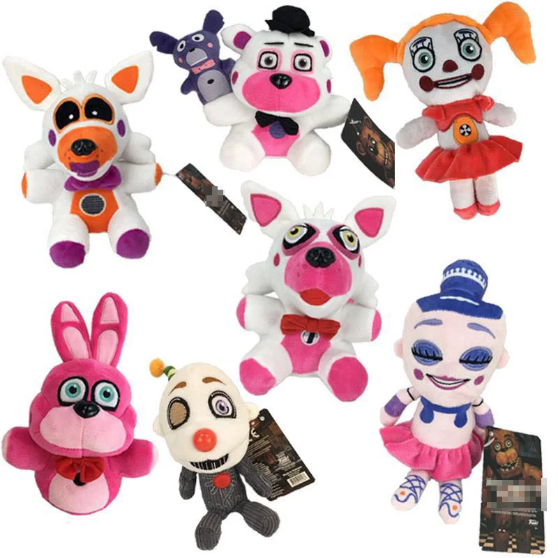 1pcs 20cm FNAF Plush Toys Sister Location Freddy Bear Bonnie Foxy Baby Ballora Clown Plush Stuffed Toys Doll