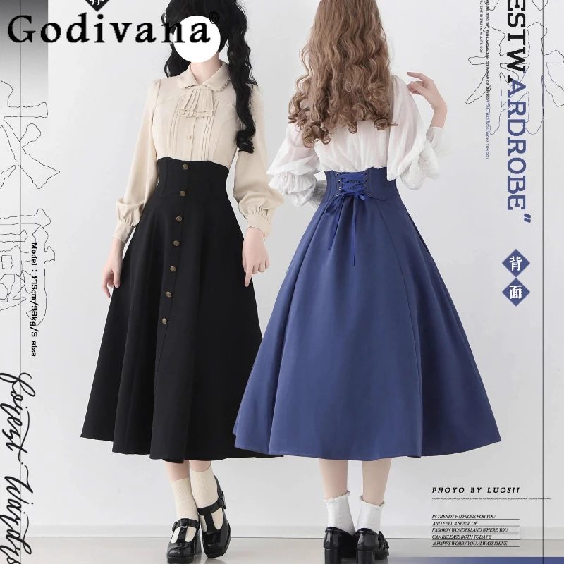 

Элегантная длинная юбка в стиле Лолиты для девочек, комплект рубашек в студенческом стиле, весенне-осенняя новая женская рубашка с длинными рукавами, юбка с рыбьей косточкой, жилет, наряды