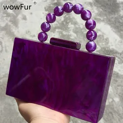 Pearl Marble Dark Purple Acrylic PVC Evening Bags Women Luxury Gorgeous Handmade Purses And Handbags Wedding Party Beach Flap