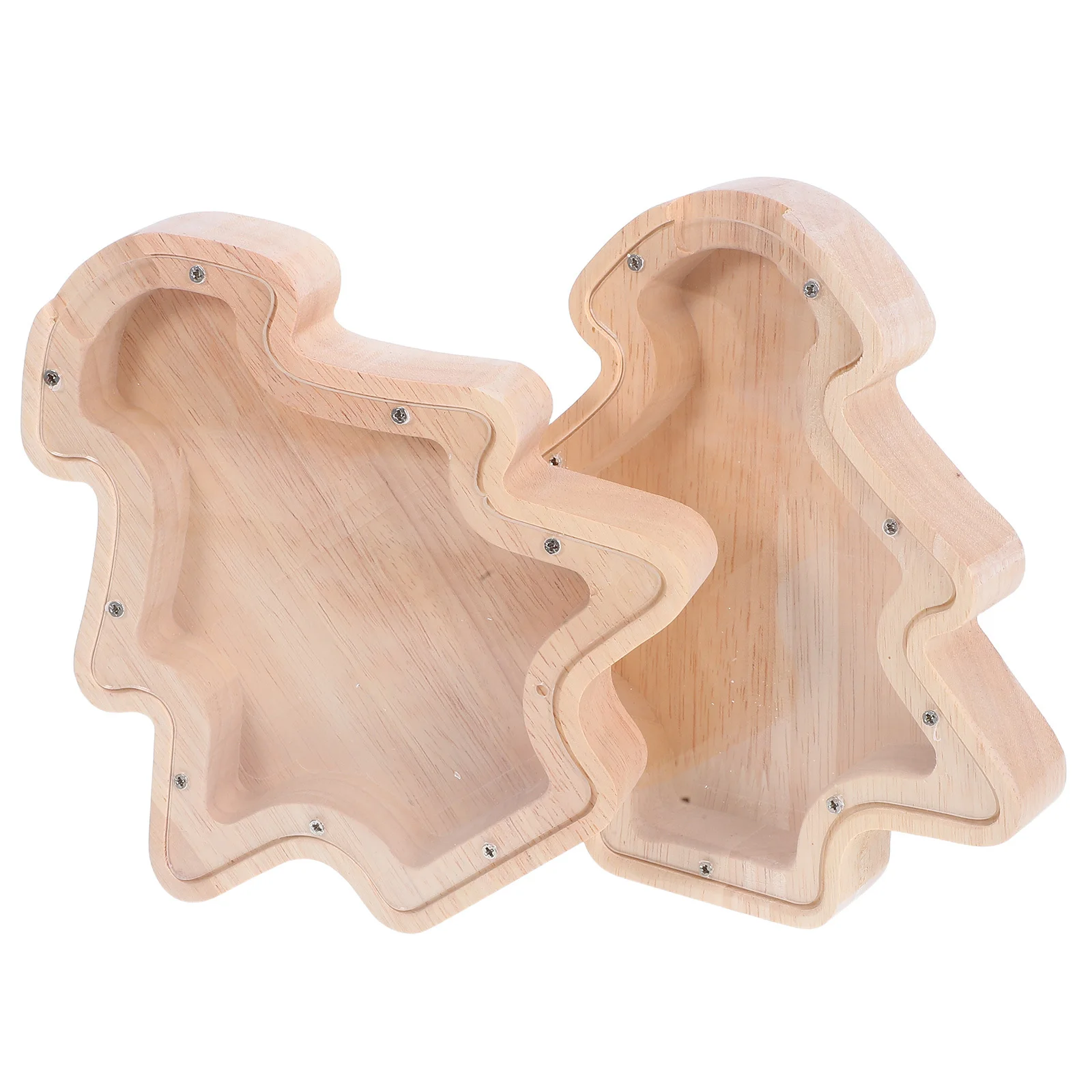 กระปุกออมสินไม้รูปต้นคริสต์มาส 2 ชิ้น สำหรับเด็ก กล่องเก็บเงินที่ทนทาน กล่องใส่เหรียญสำหรับวันหยุด ของขวัญ กล่องออมสิน