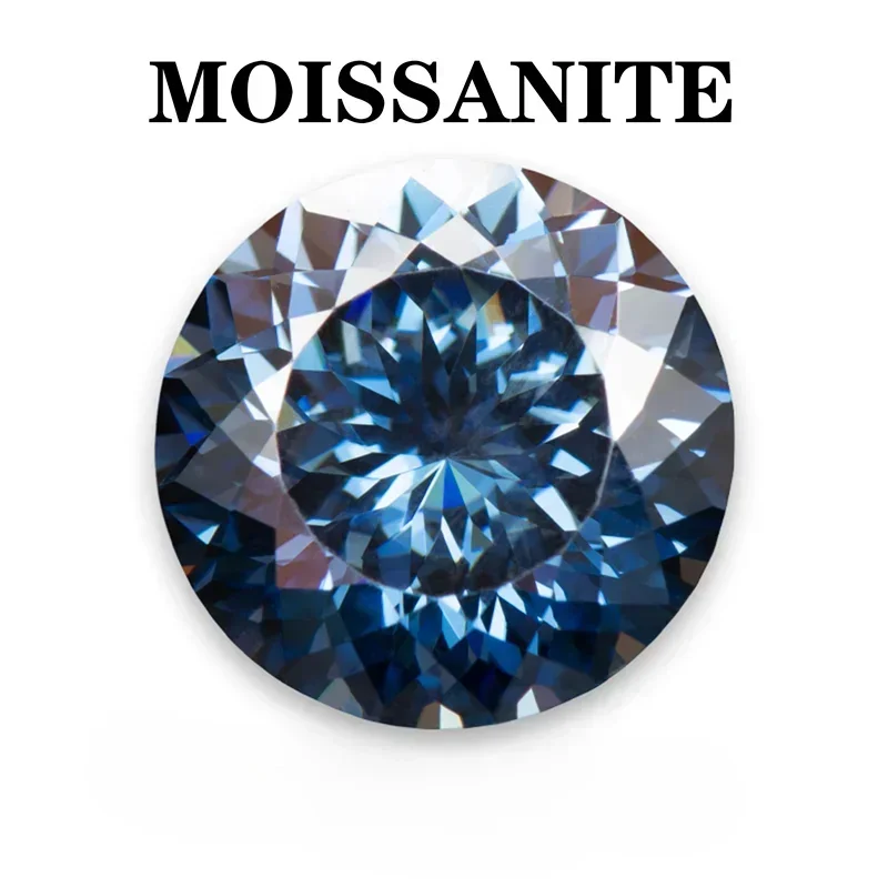 

Moissanite Stone Natural Royal Blue Color 100 Faceted Cut Round Shape DIY Advanced Jewelry Making Materials with Certificate