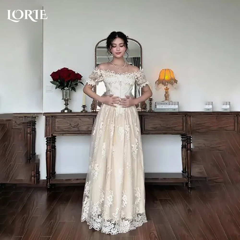 

LORIE Flared Sleeve A-Line Wedding Dress High Neck Lace Appliques Bridal Gown Customized Backless Bride DressSaudi Dress Dubai