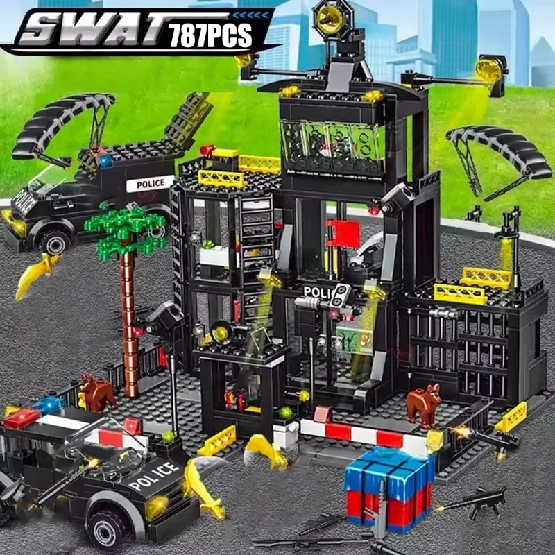 

Набор строительных блоков «Полицейский участок спецназа» (1000+ деталей): модель городской полицейской станции, тюремный автомобиль, фигурки полицейских, лодка. Конструктор DIY для подарка.