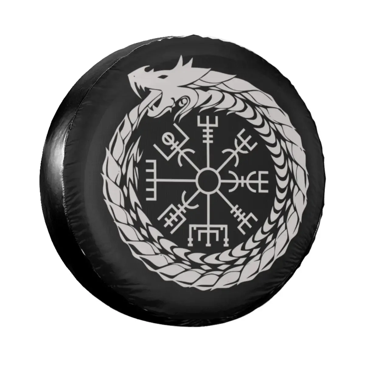 Vegvisir Jormungandr World Serpent Spare Tire Cover for Jeep Norse Viking Compass Car Wheel Protectors 14-17 Inch Inch