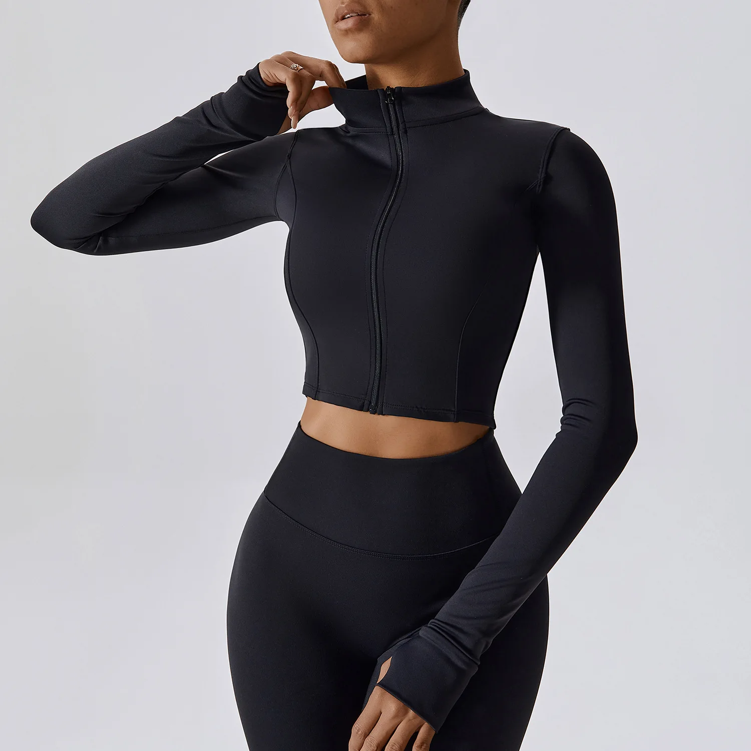 Sports Jacket Women's Zipper Long-Sleeved Stand-up Jacket Quick-Drying Training Yoga Clothes Summer Breathable Top Gym Fitness