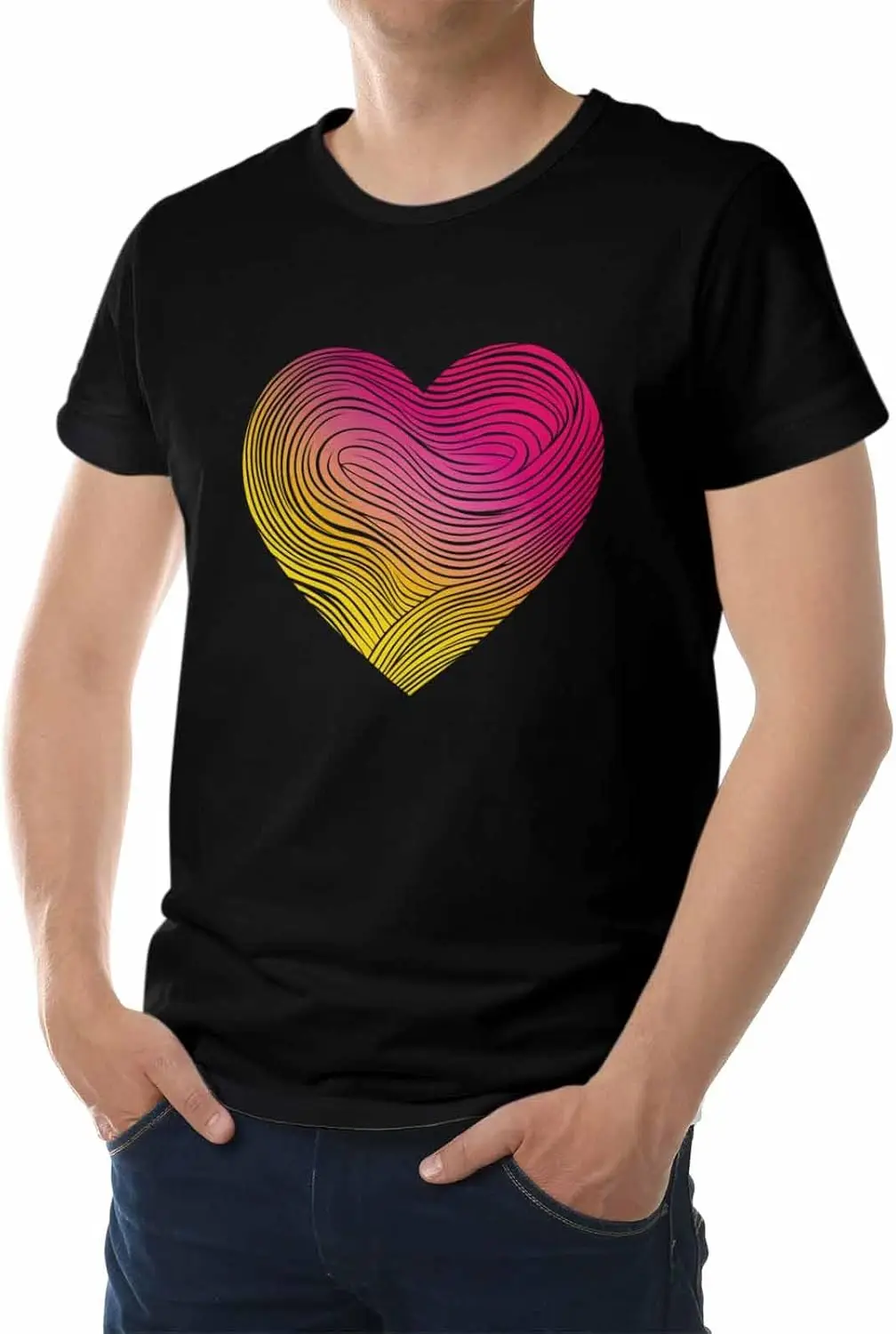 Men's T-Shirt, Novelty Graphic T-Shirt Colorful Lines Ombre Gradient Heart Cotton Crew Neck Men's Short