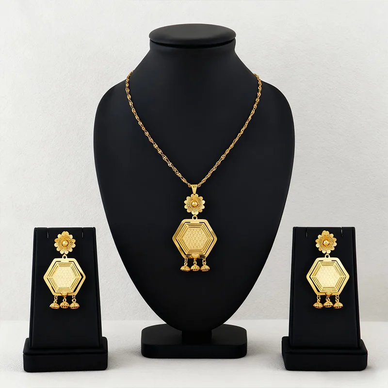 Dubai 24K vergoldetes Schmuckset Afrikanische Damen Bankett Hochzeitsset Hochzeitsschmuck Geschenk Vergoldete Blume – Detail 1