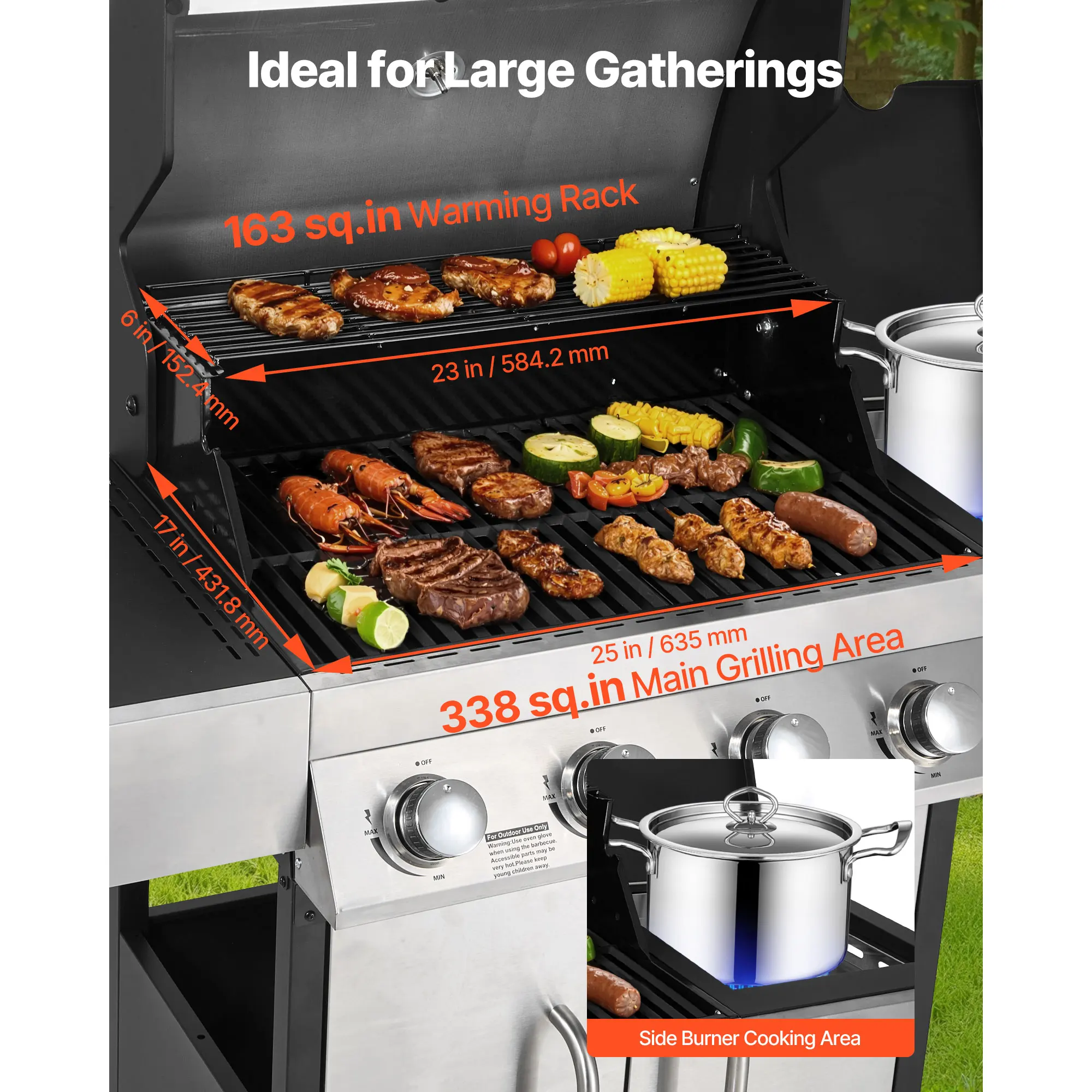 SucceBuy Gas Grill 4 Burner Propane Gas Grill w/ Side Burner Carbon Steel Enamel Grates Outdoor 52000BTU Patio Garden BBQ Grills