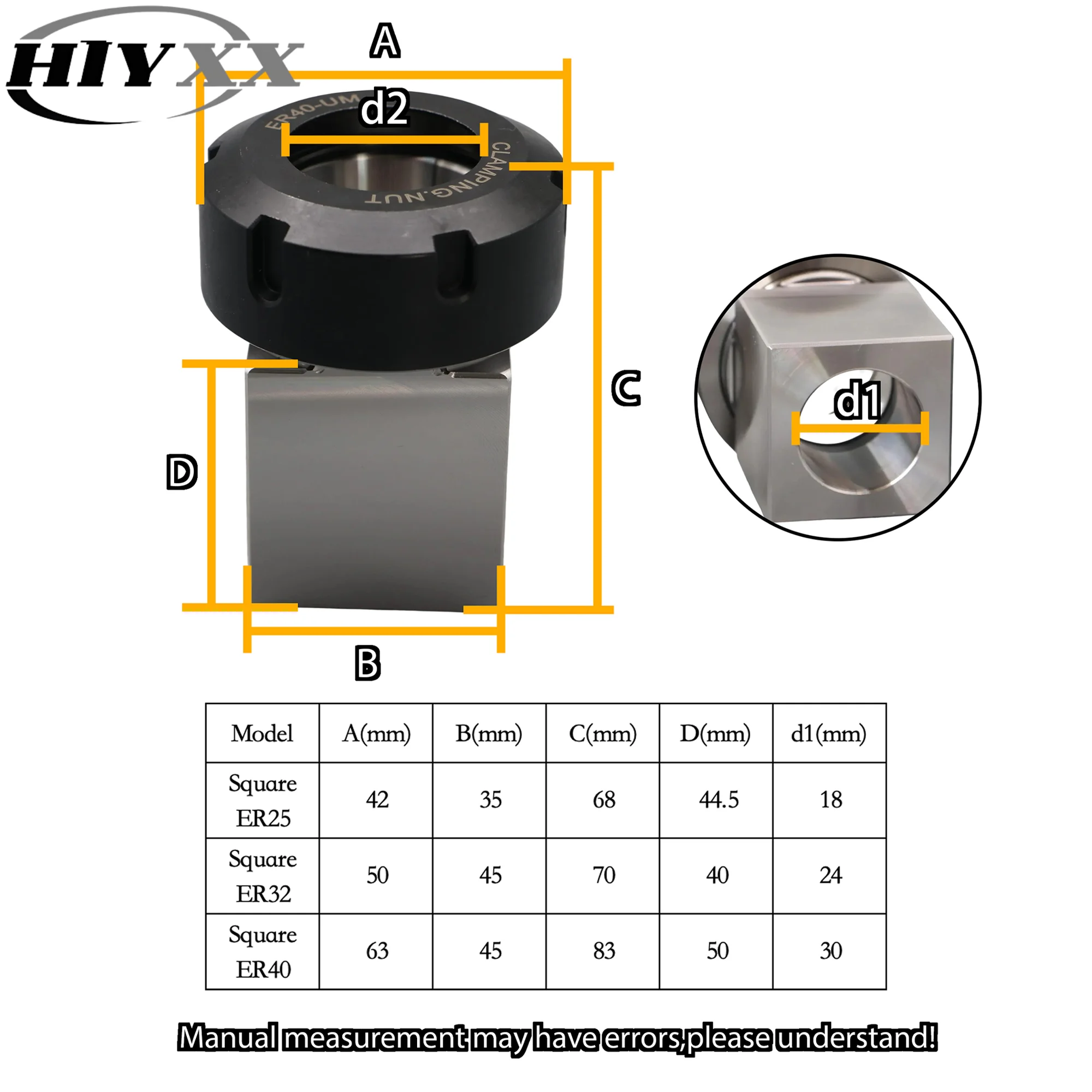 

High Precision Hex Collet Chuck ER25 ER32 ER40 Adapter Converter Extension Rod Milling Lathe Machine ER Collet Block Hex Square