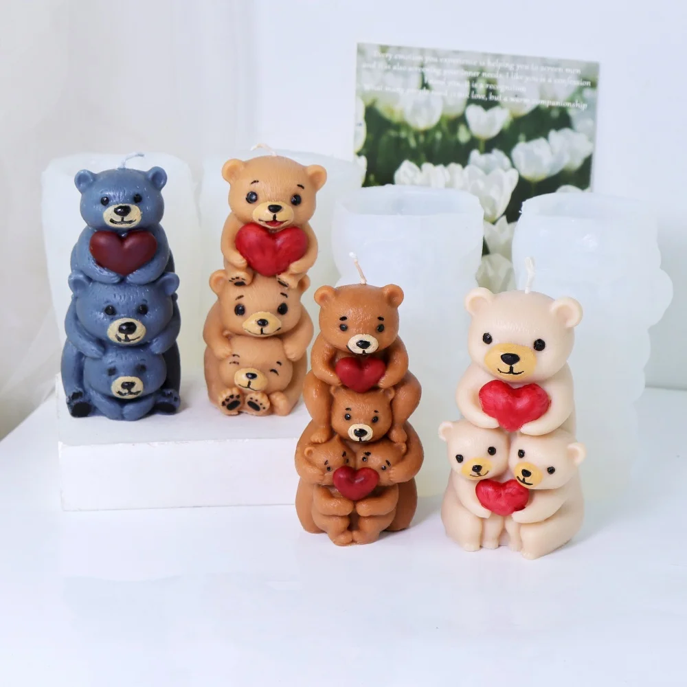 لتقوم بها بنفسك حساسة Jenga الدب المعانقة القلب سيليكون قالب شمع لطيف الحيوان Jenga الراتنج قالب الصابون للفن والديكور المنزل