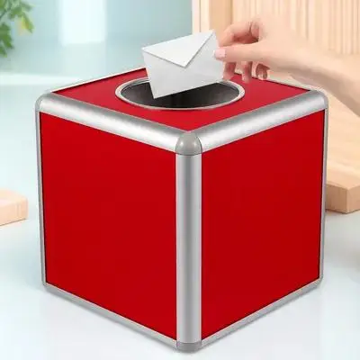 

Lottery Box Square Raffle Box For Party Fundraising Donation Ballot Ticket Storage Large Capacity Aluminum Edge Mdf