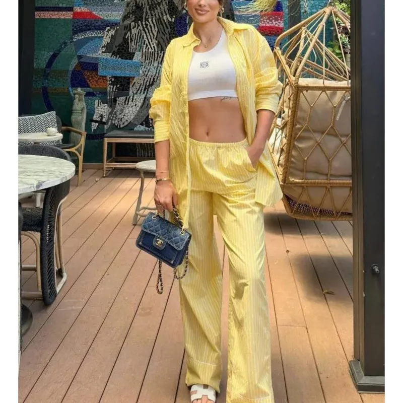 

Casual Two Piece Outfits Simple Style New In Matching Sets Commuting 2 Pieces Set For Woman Home Clothing Loose Striped Homewear