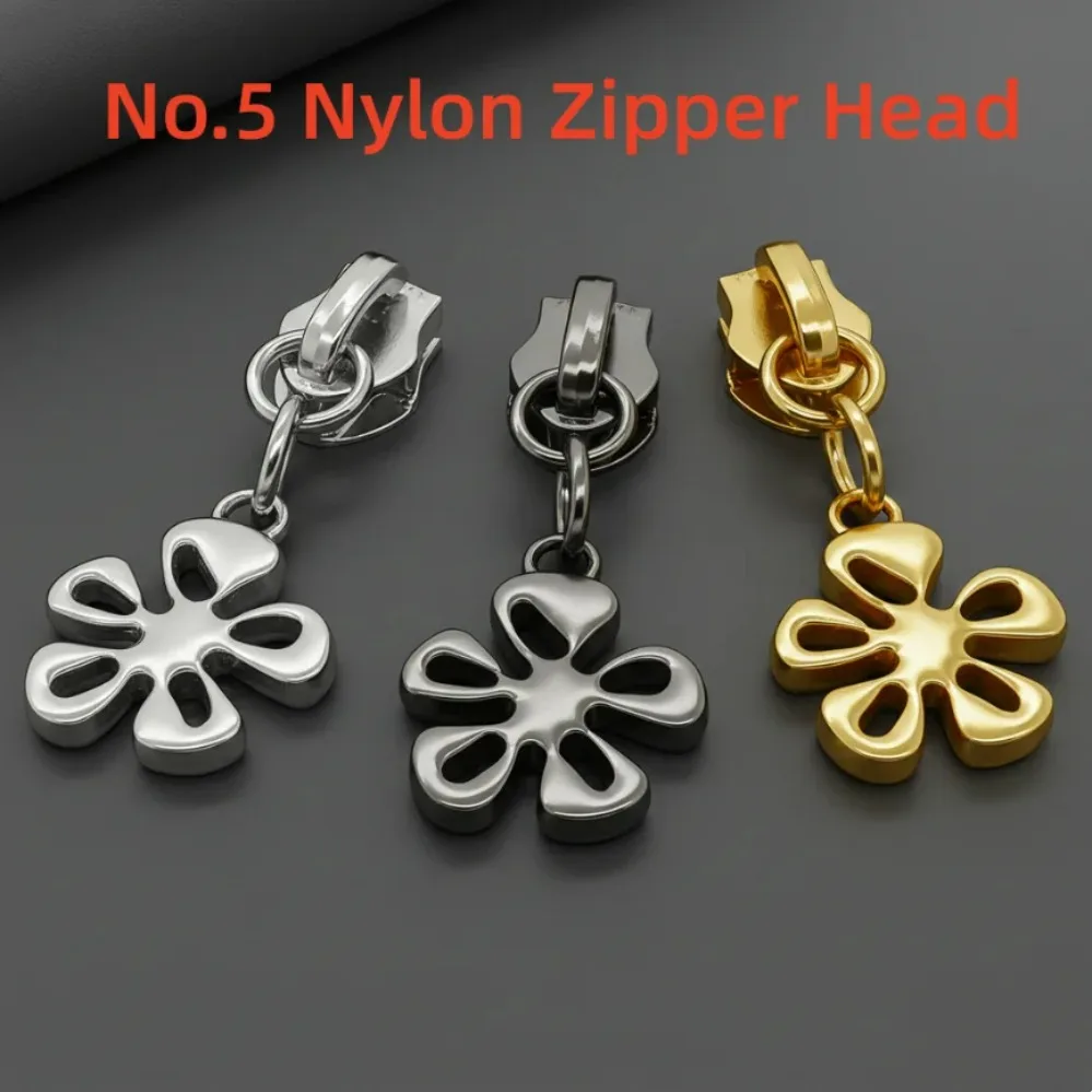 5/10/100Pcs 5# Sliver Zipper Slider Heads for Nylon Zippers Tape Bags Decor Zip Puller Repair Kits Garment Sewing Accessories