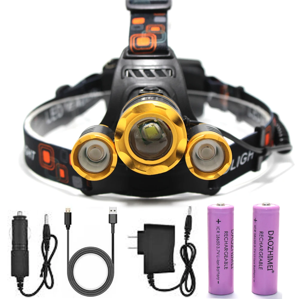 

8000 Lumens Rechargeable Led Headlamp 3T6 Head Flashlight Torch Powerful T6 Head Lamp Waterproof Lights Headlight 18650 Batte