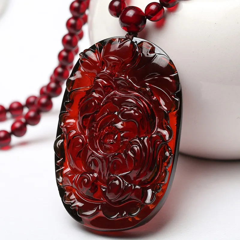 Blood Pearl Pendant Amber Beeswax Peony Flower Blood Pool Flower Pearl Old Honey for Men and Women