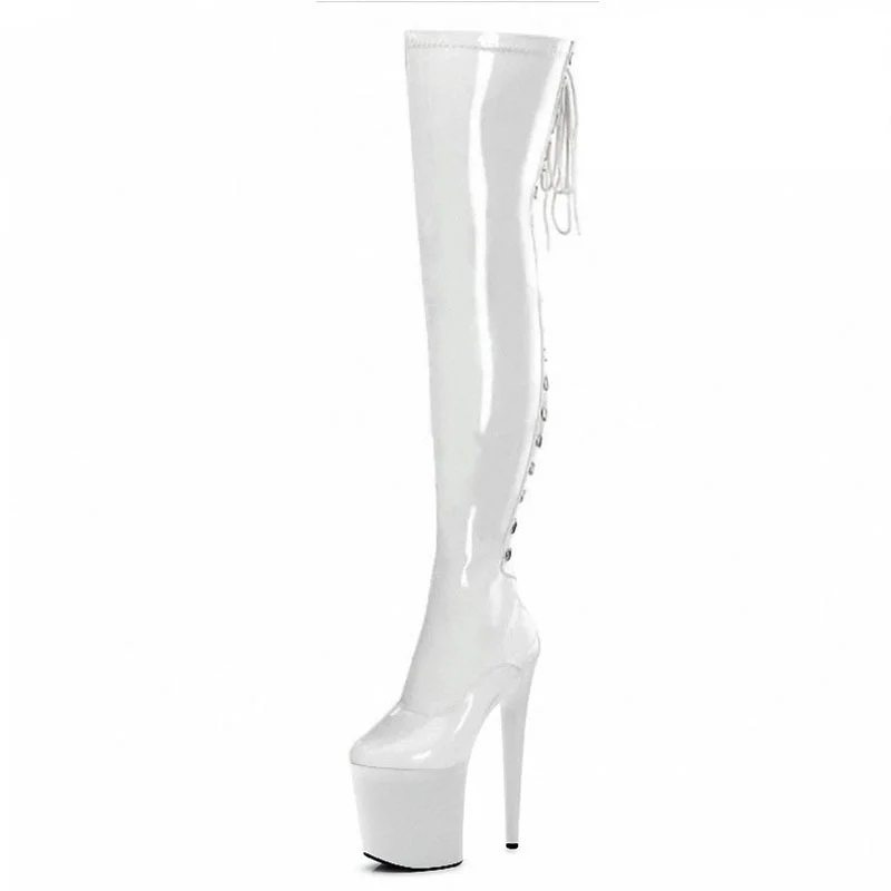 26cm ultra-high stilettos round toe thick-soled nightclub dancing boots patent leather queen over-the-knee extended boots